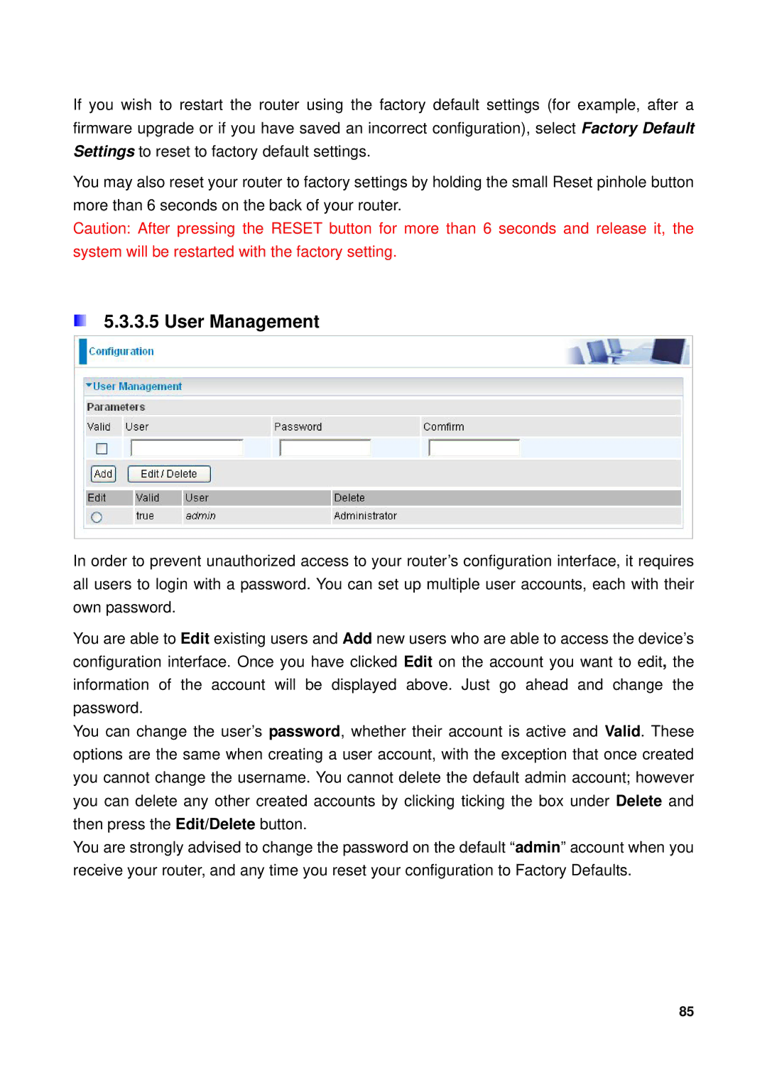 Billion Electric Company 7300GX user manual User Management 