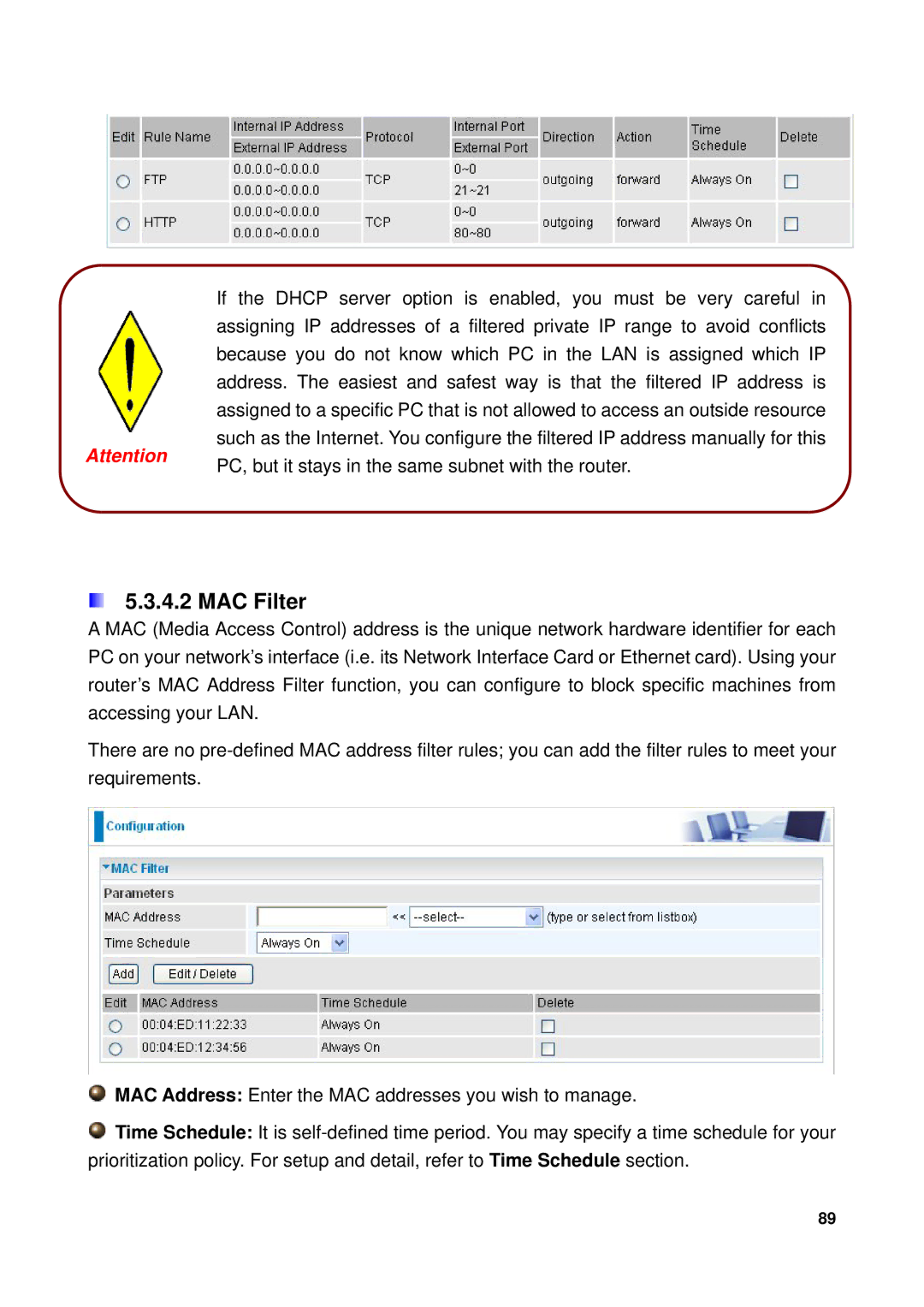 Billion Electric Company 7300GX user manual MAC Filter 