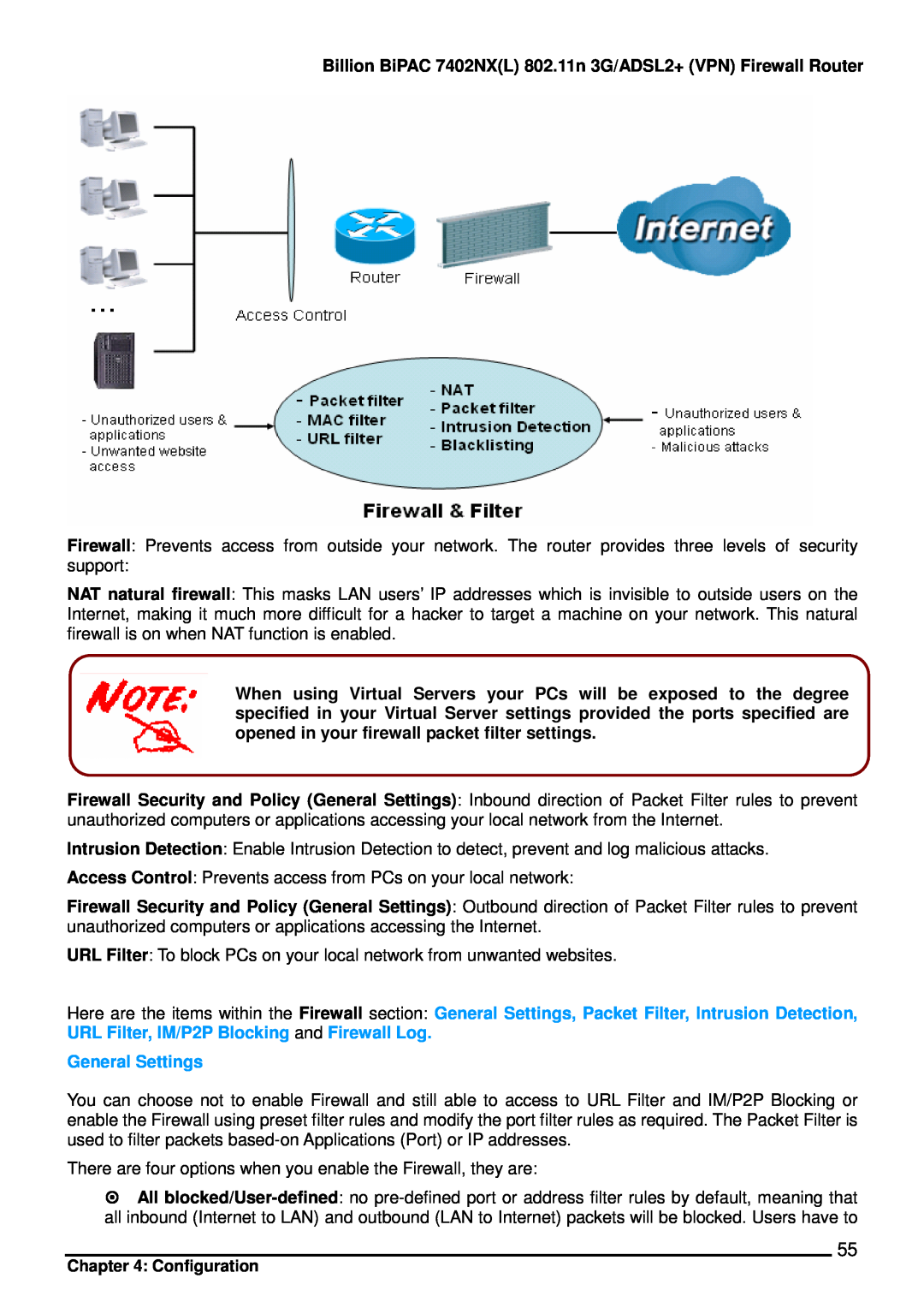 Billion Electric Company user manual Billion BiPAC 7402NXL 802.11n 3G/ADSL2+ VPN Firewall Router, General Settings 