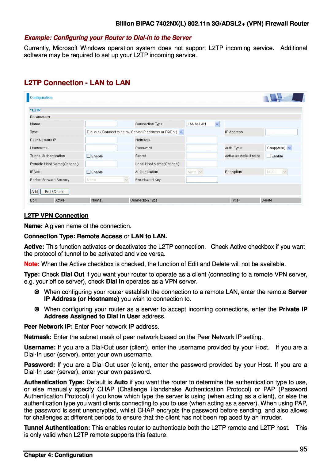 Billion Electric Company L2TP Connection - LAN to LAN, Billion BiPAC 7402NXL 802.11n 3G/ADSL2+ VPN Firewall Router 