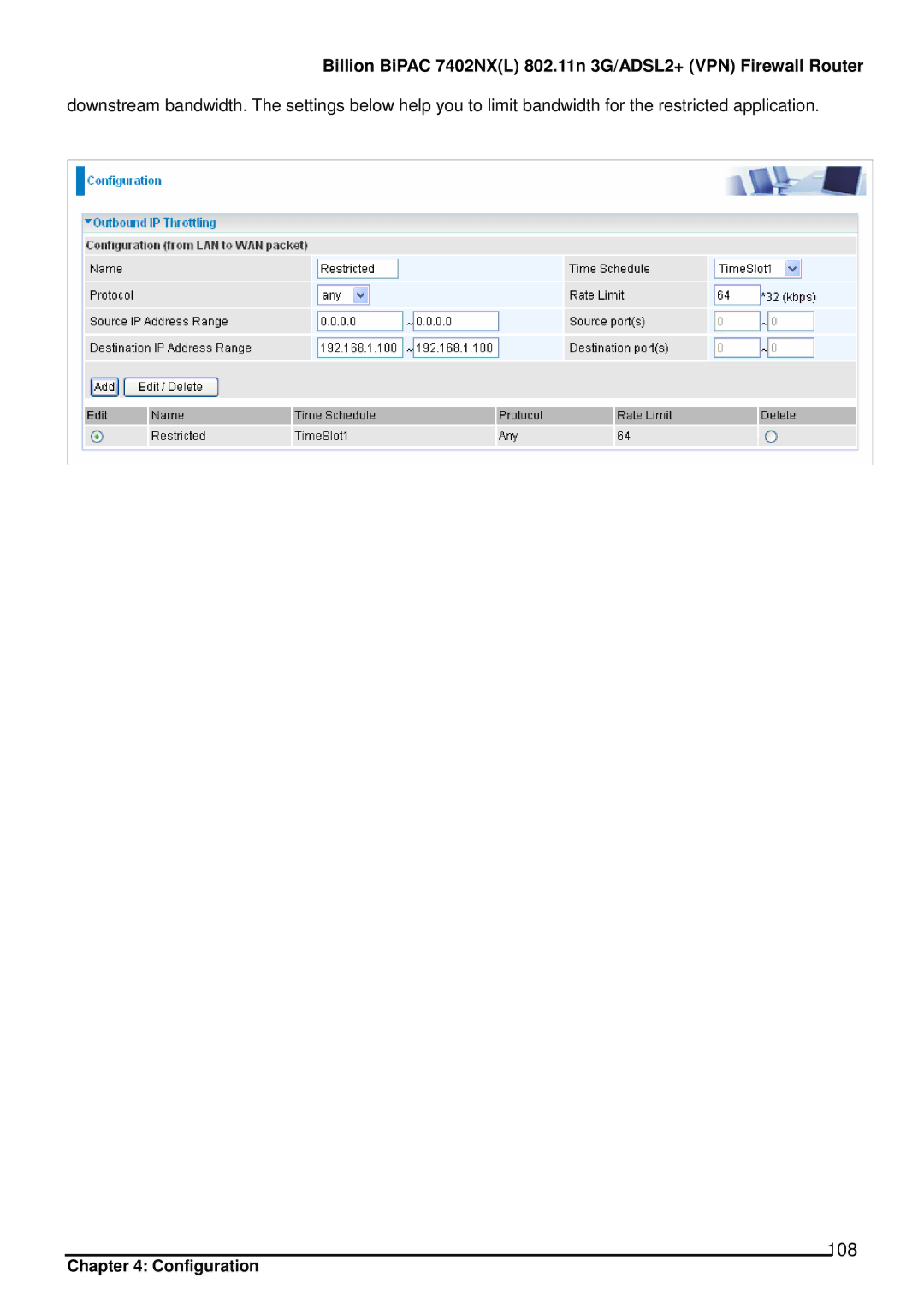 Billion Electric Company 7402NX user manual 108 