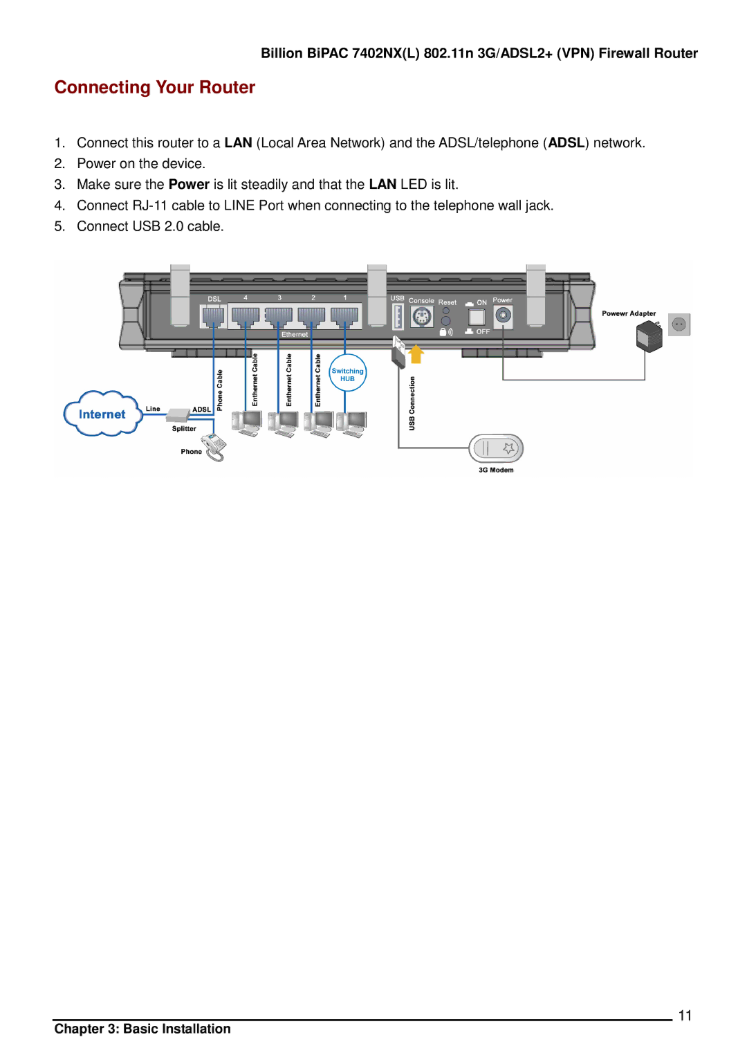 Billion Electric Company 7402NX user manual Connecting Your Router 