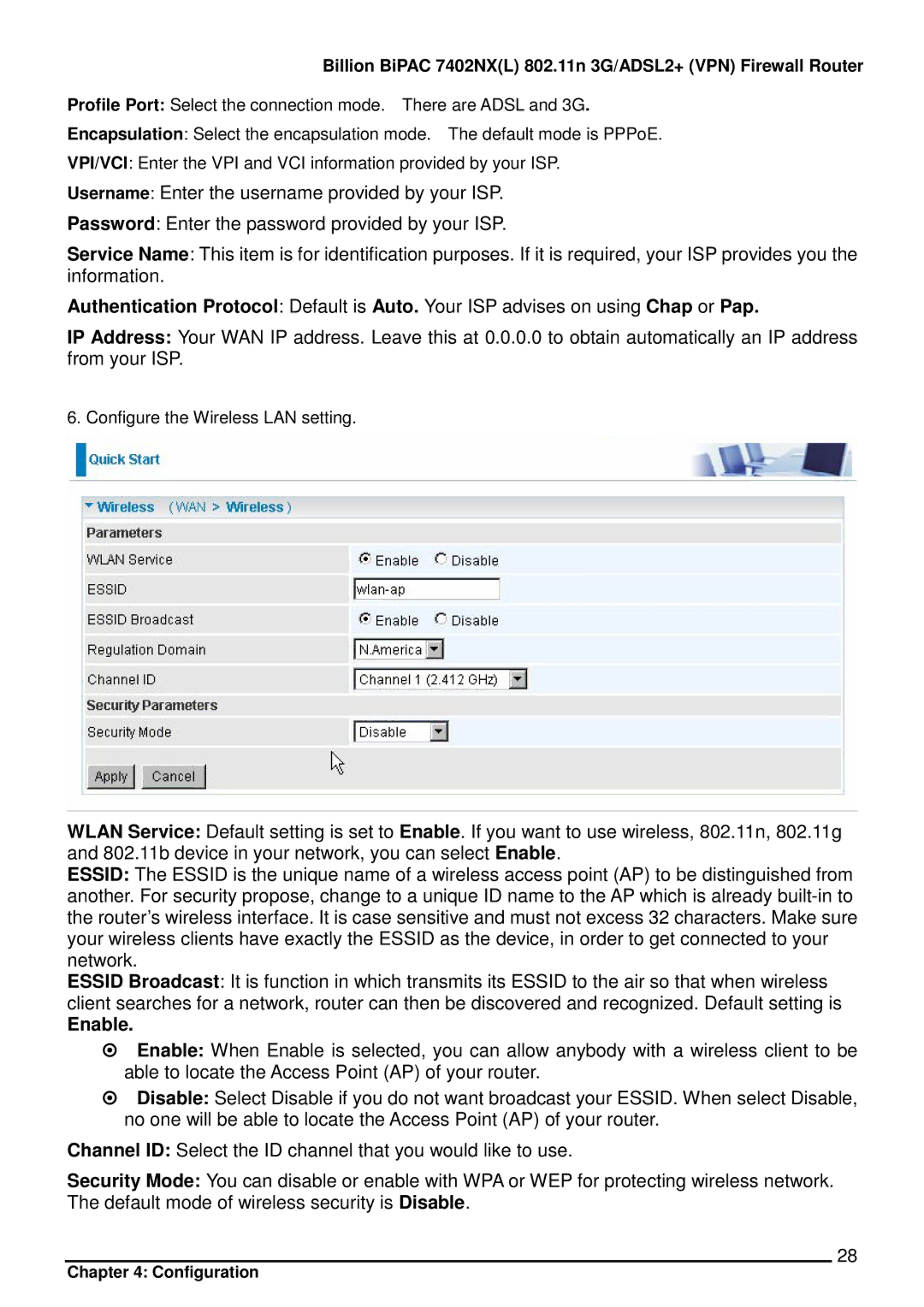 Billion Electric Company 7402NX user manual Enable 