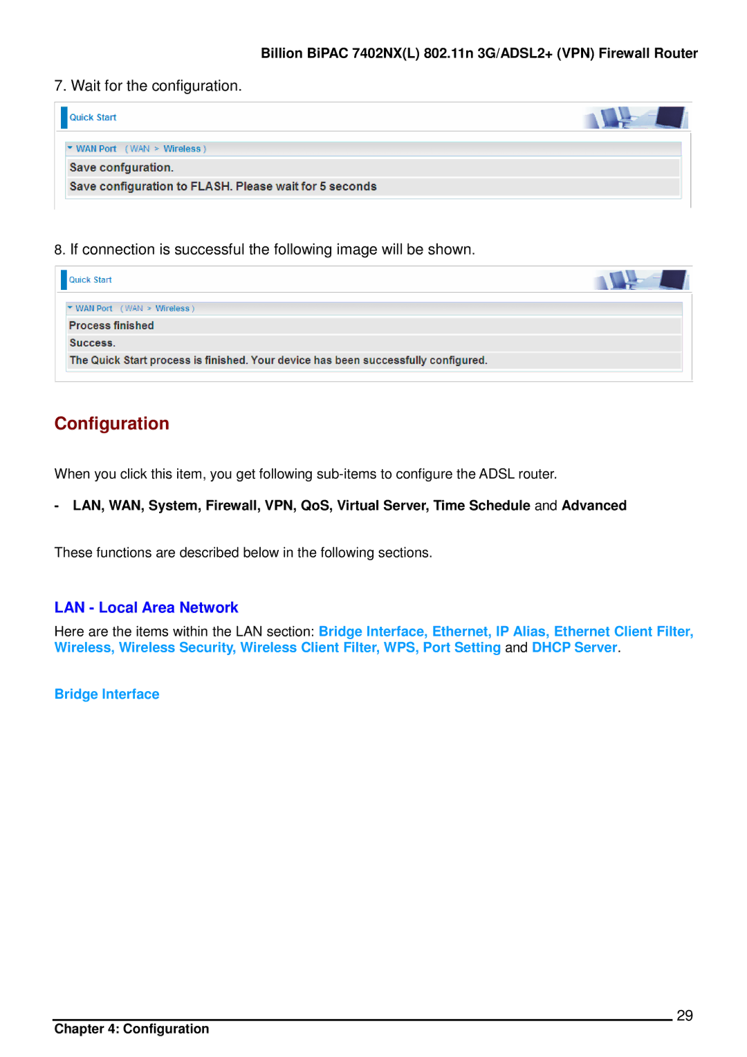 Billion Electric Company 7402NX user manual Configuration, LAN Local Area Network 