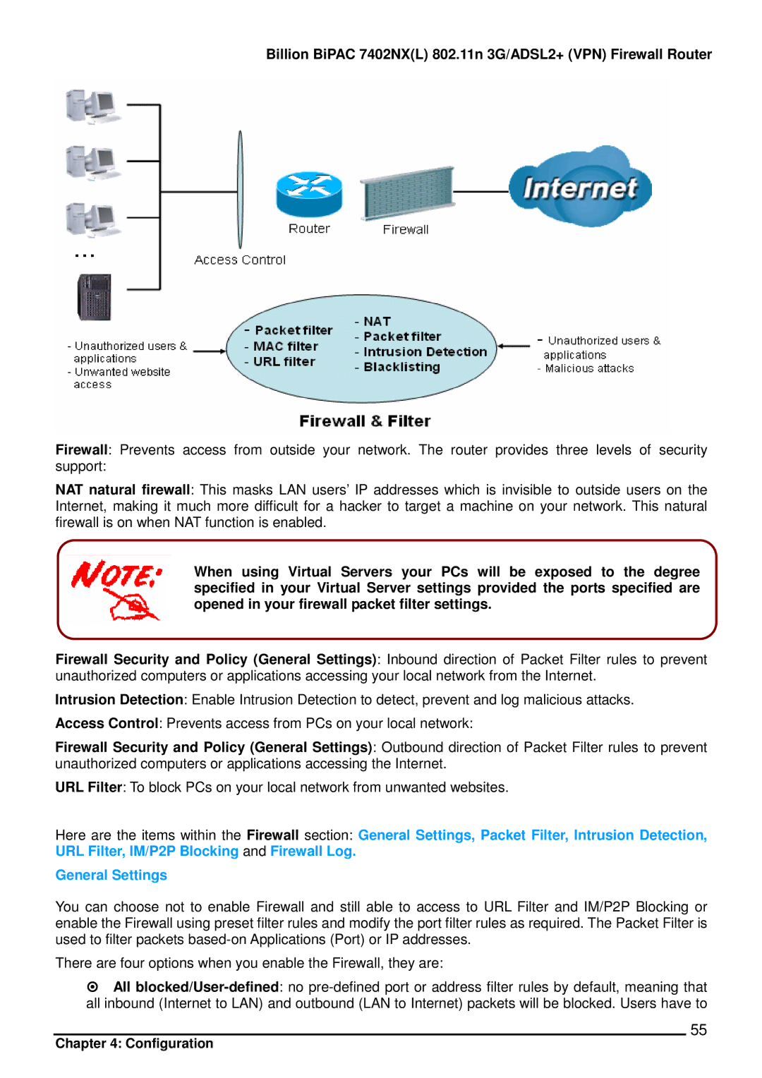 Billion Electric Company user manual Billion BiPAC 7402NXL 802.11n 3G/ADSL2+ VPN Firewall Router 