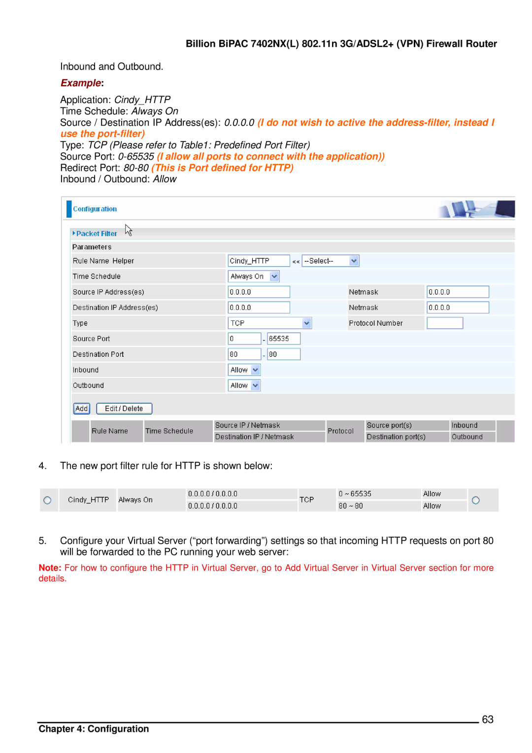 Billion Electric Company 7402NX user manual Example 