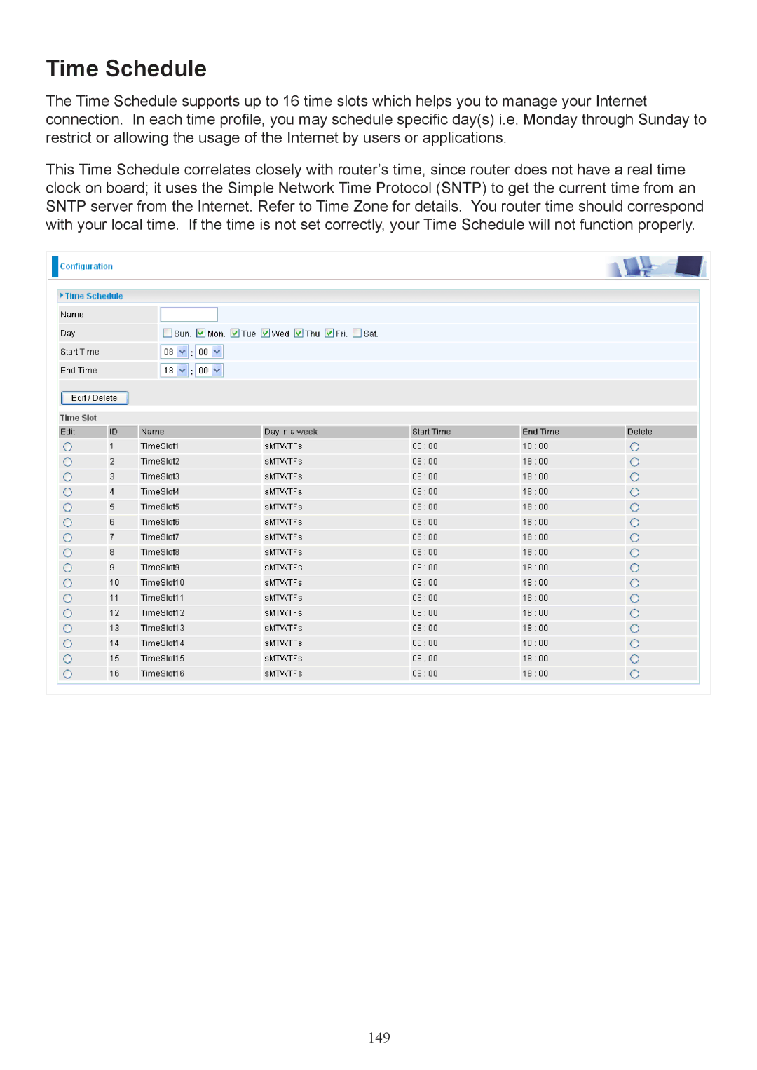 Billion Electric Company 7404V(G)OX, 7404V(G)PX user manual Time Schedule 