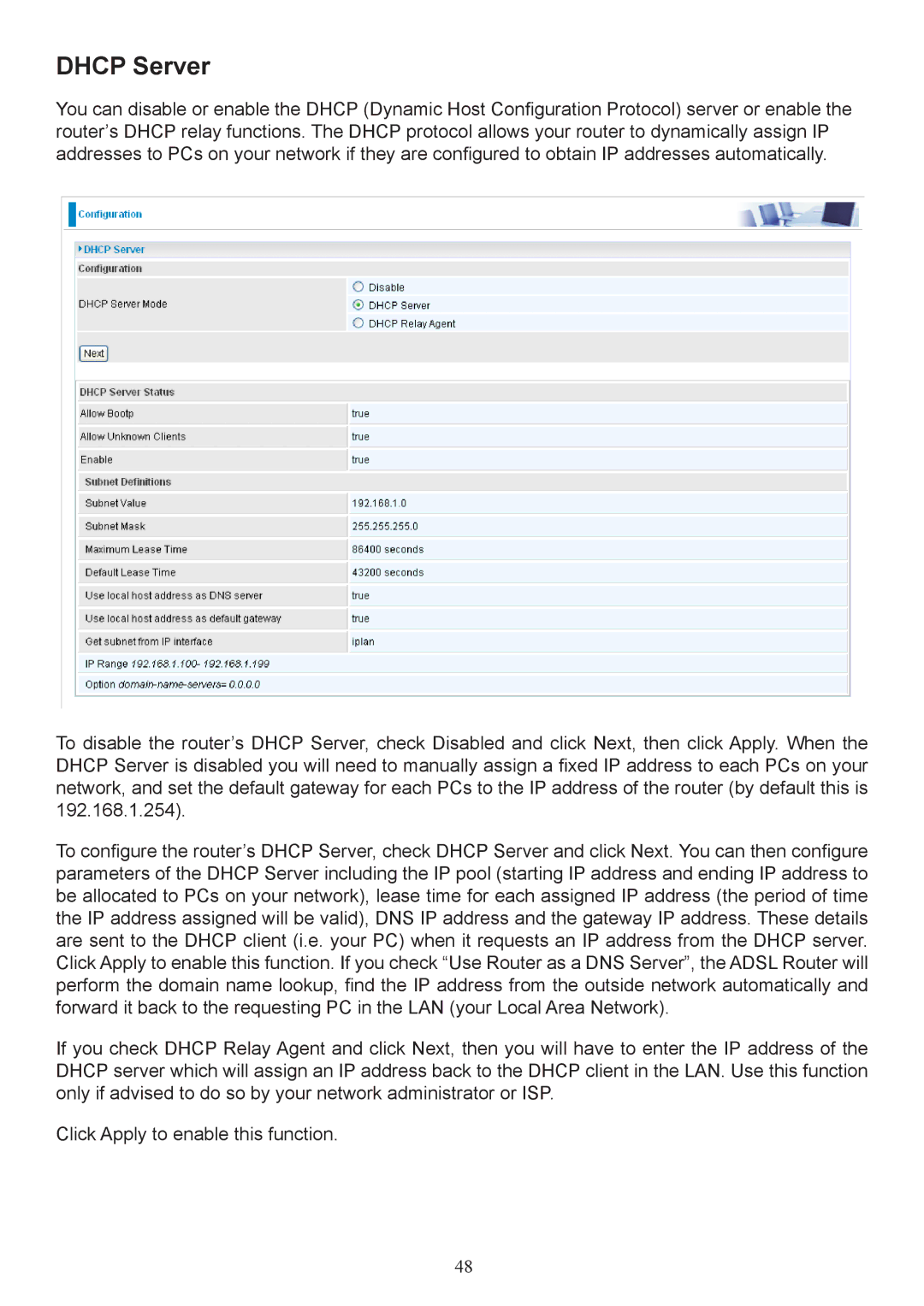 Billion Electric Company 7404V(G)PX, 7404V(G)OX user manual Dhcp Server 