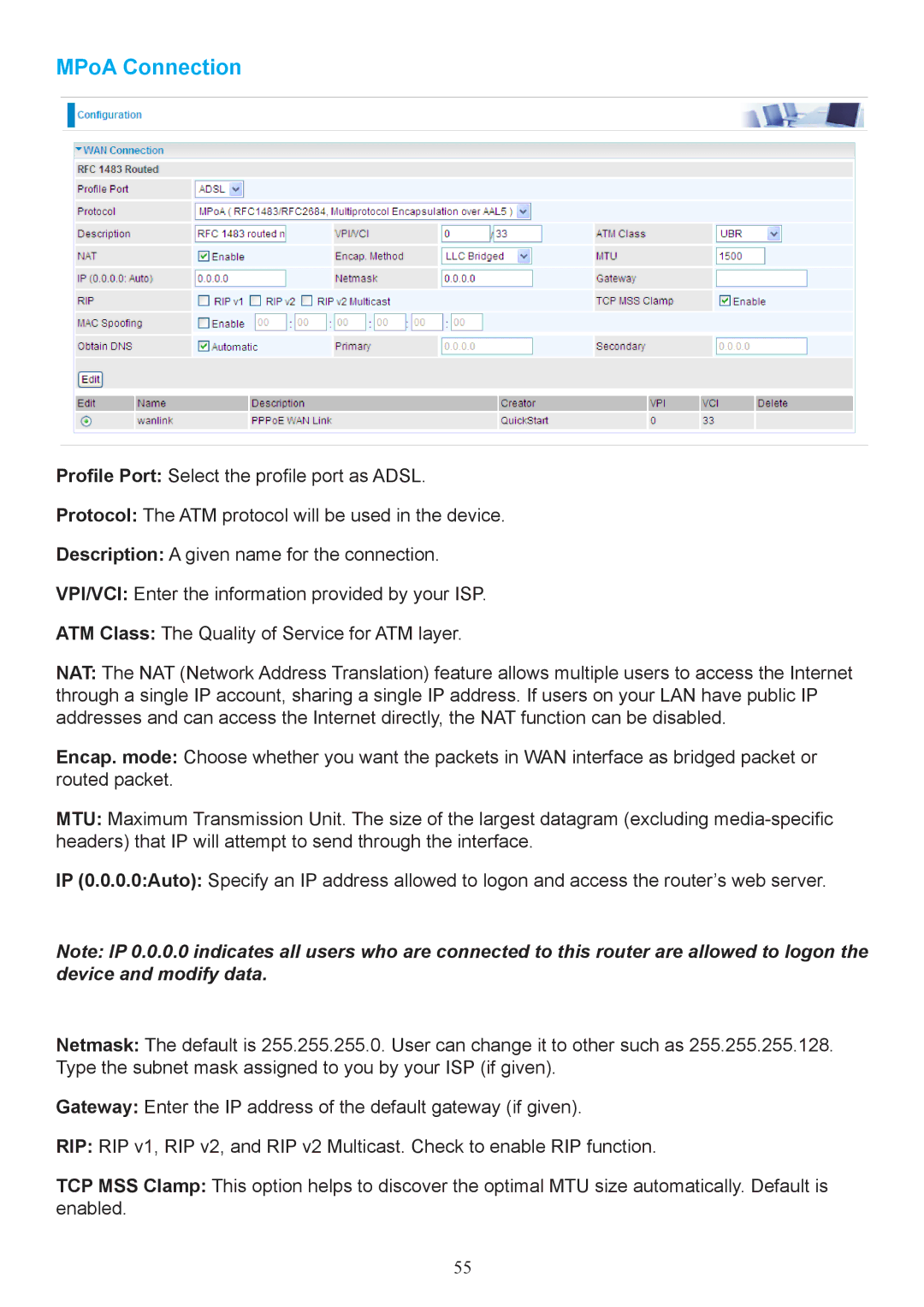 Billion Electric Company 7404V(G)OX, 7404V(G)PX user manual MPoA Connection 