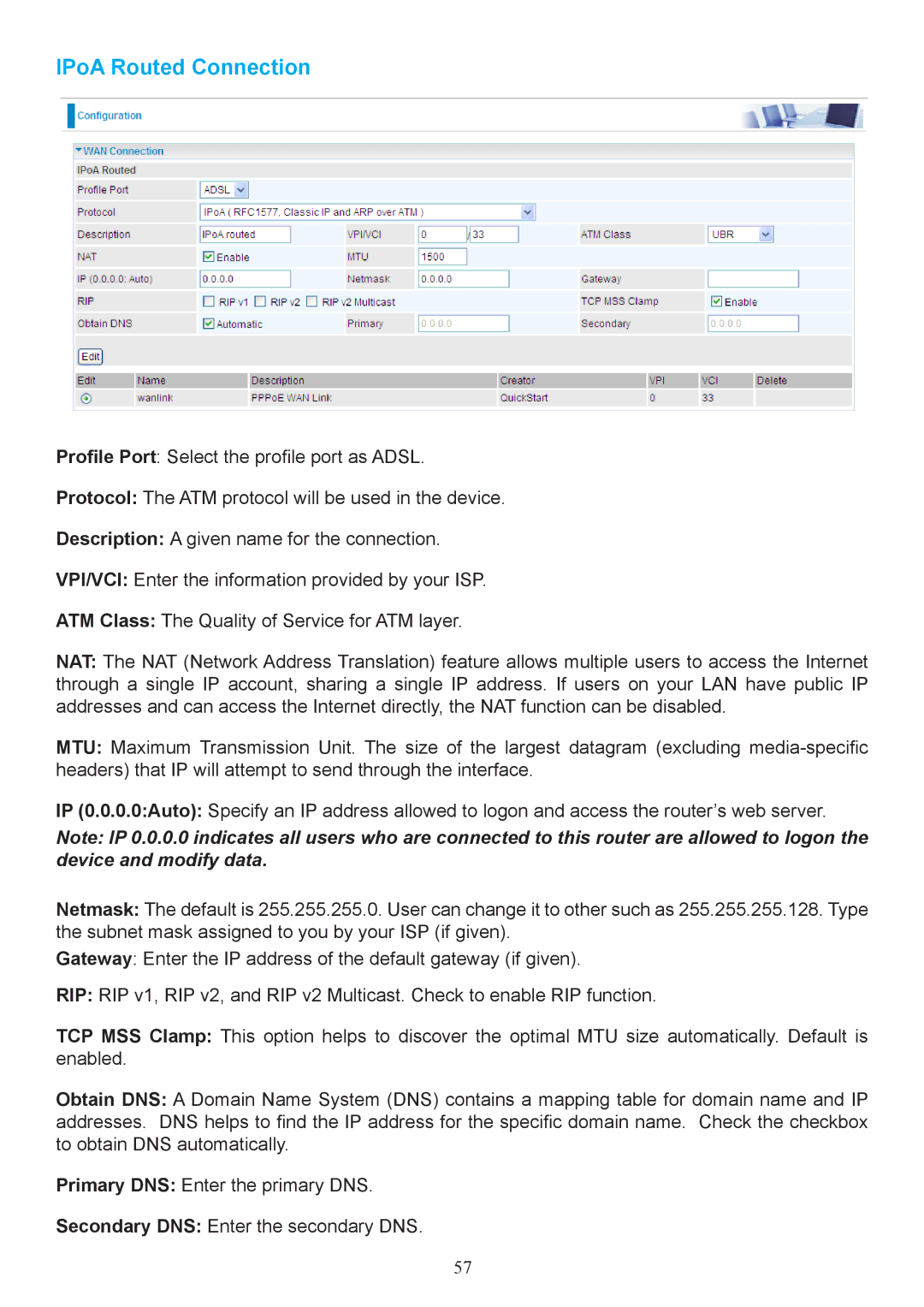 Billion Electric Company 7404V(G)OX, 7404V(G)PX user manual IPoA Routed Connection 