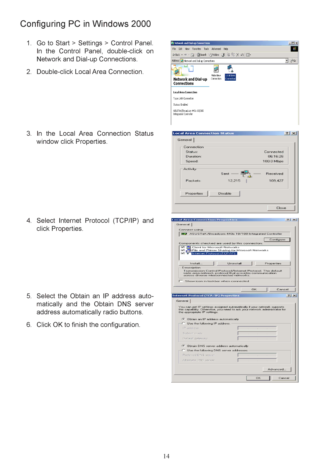 Billion Electric Company 7800 user manual Configuring PC in Windows 