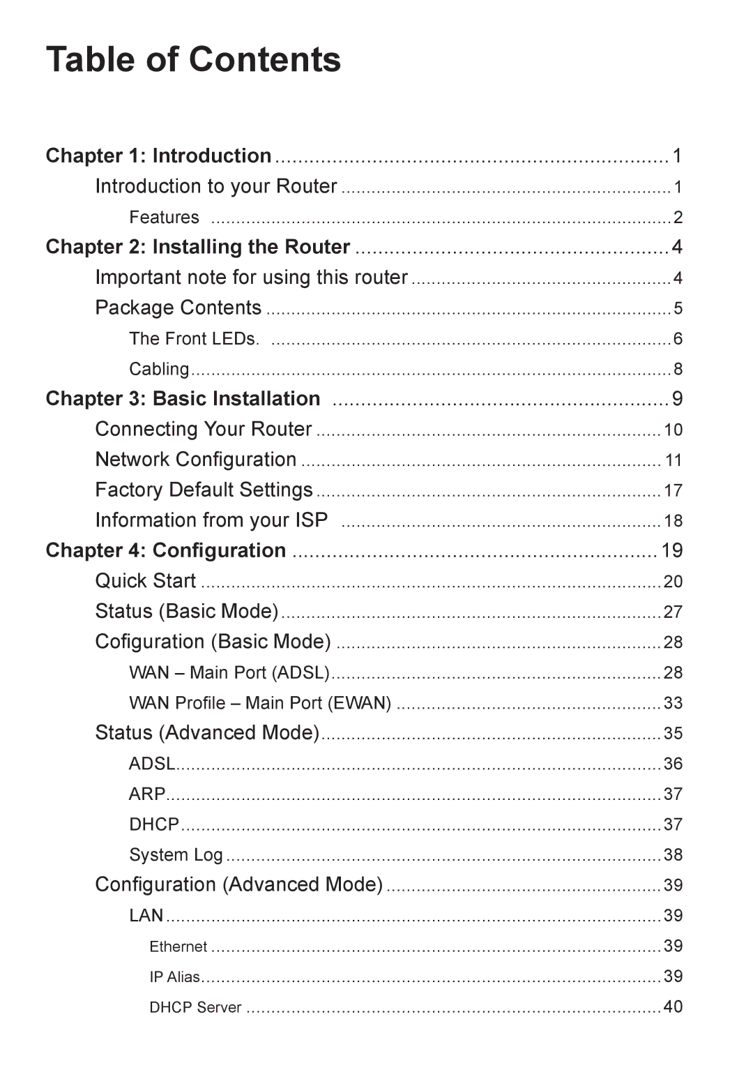 Billion Electric Company 7800 user manual Table of Contents 