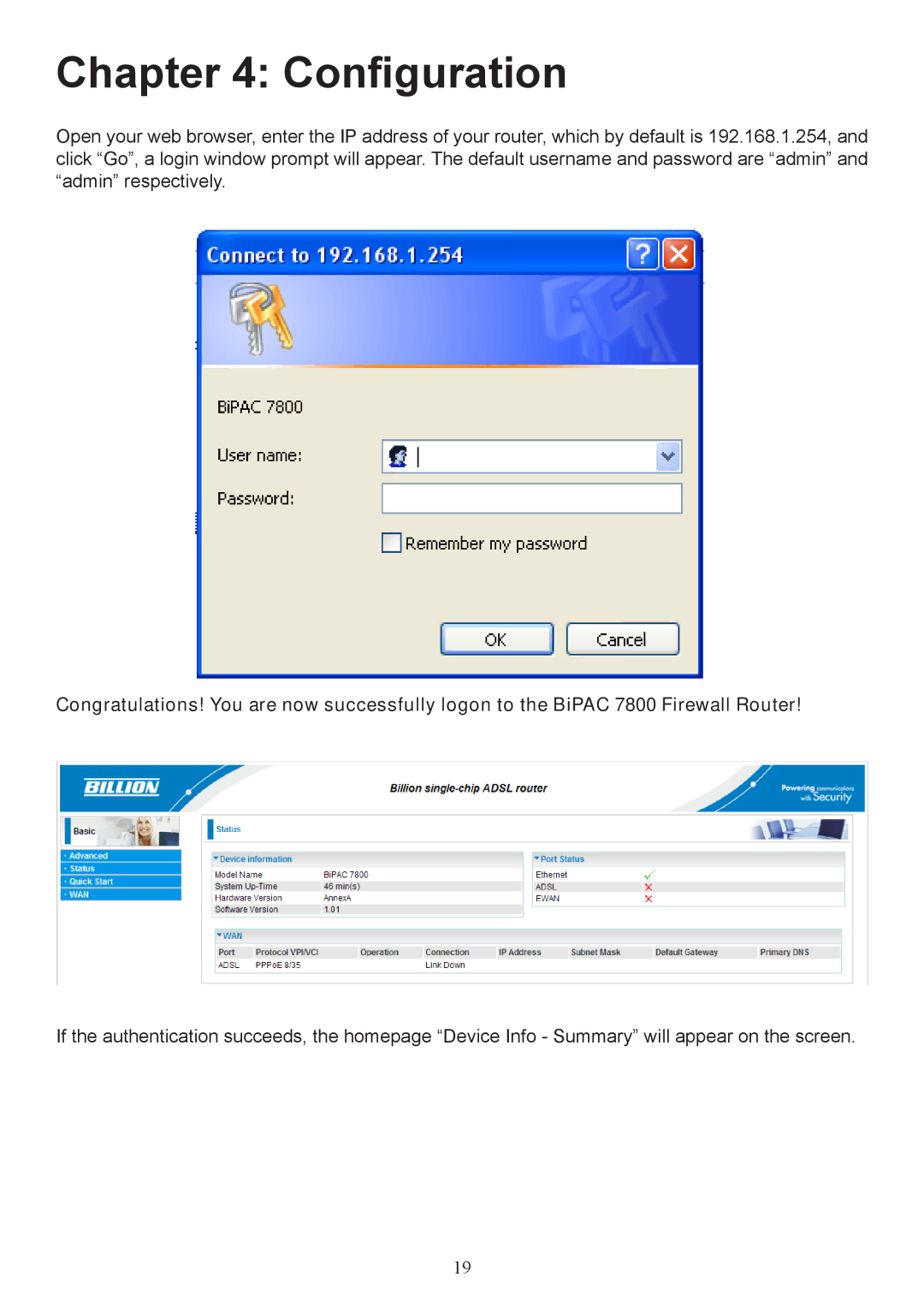 Billion Electric Company 7800 user manual Configuration 