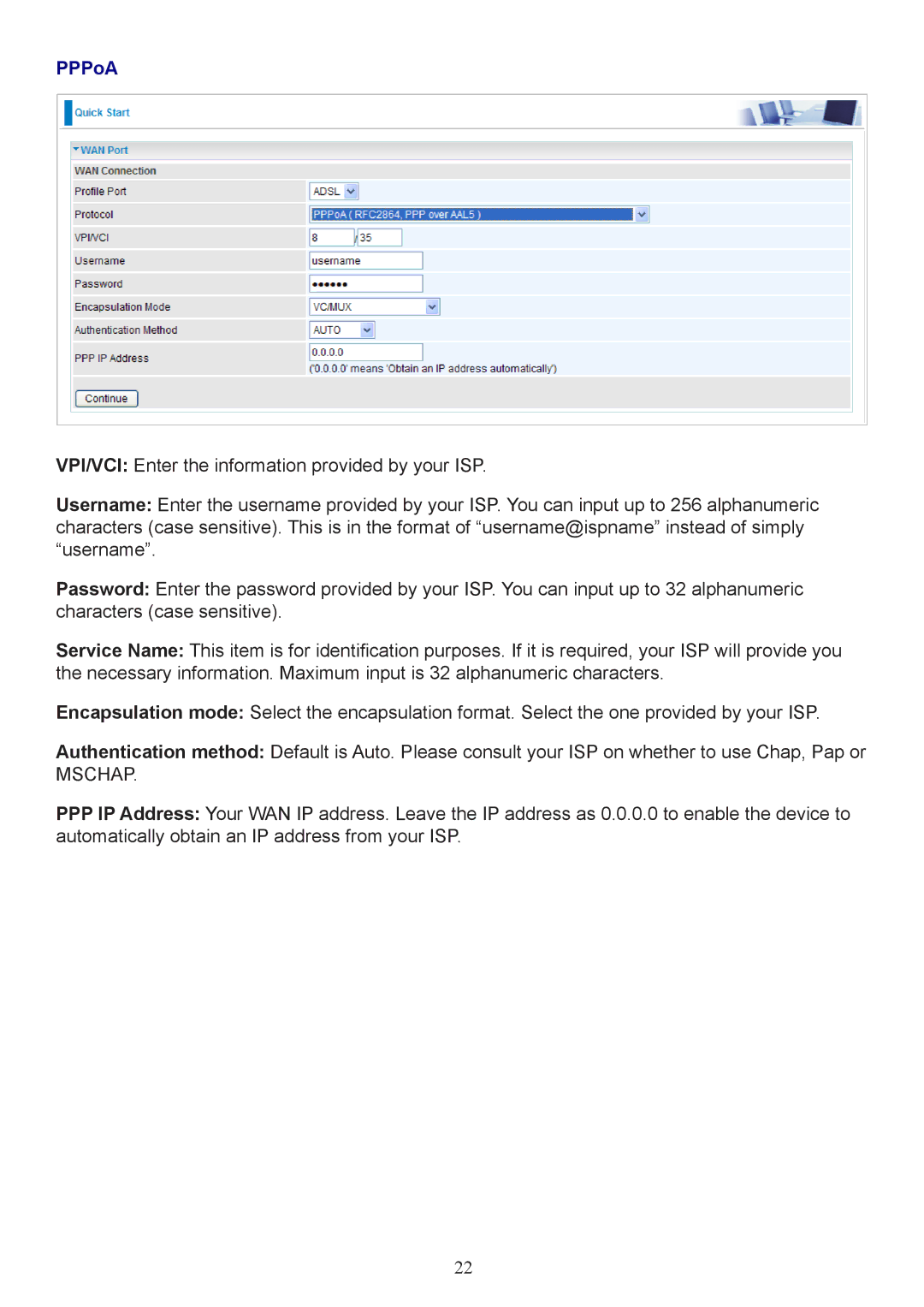 Billion Electric Company 7800 user manual PPPoA 