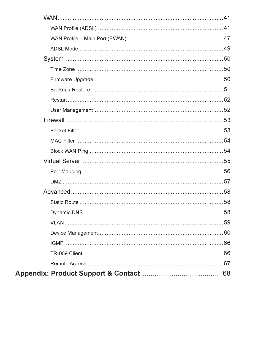 Billion Electric Company 7800 user manual Appendix Product Support & Contact, Wan 