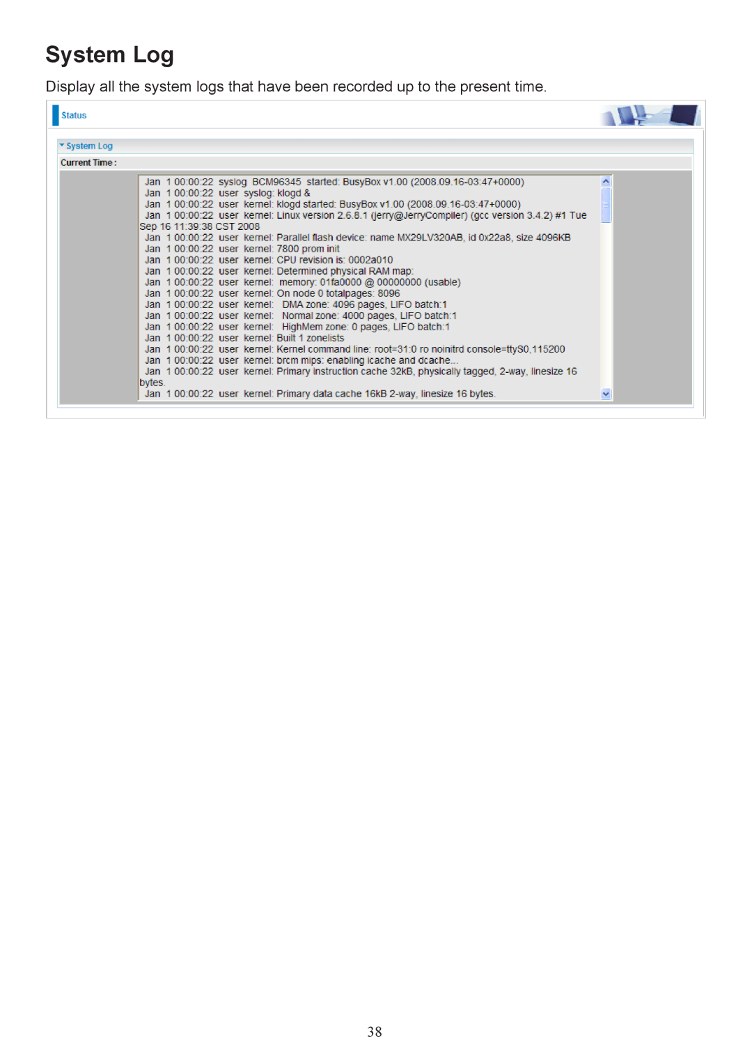 Billion Electric Company 7800 user manual System Log 