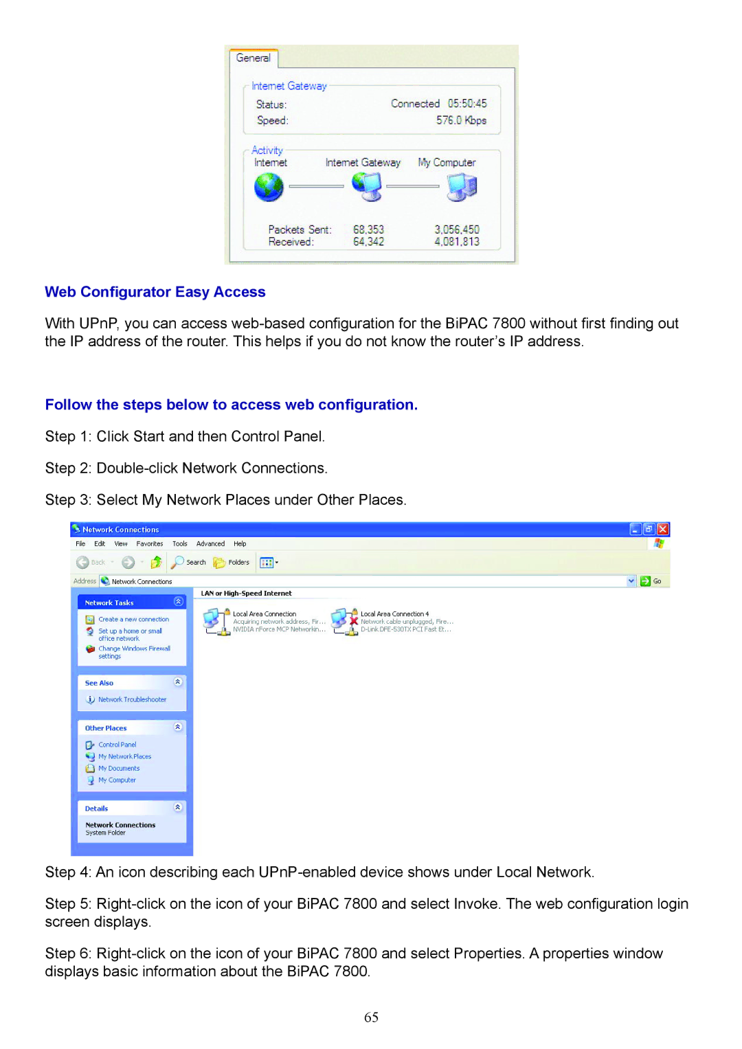 Billion Electric Company 7800 user manual Web Configurator Easy Access, Follow the steps below to access web configuration 