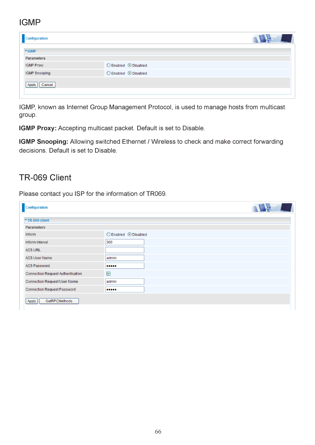 Billion Electric Company 7800 user manual Igmp, TR-069 Client 