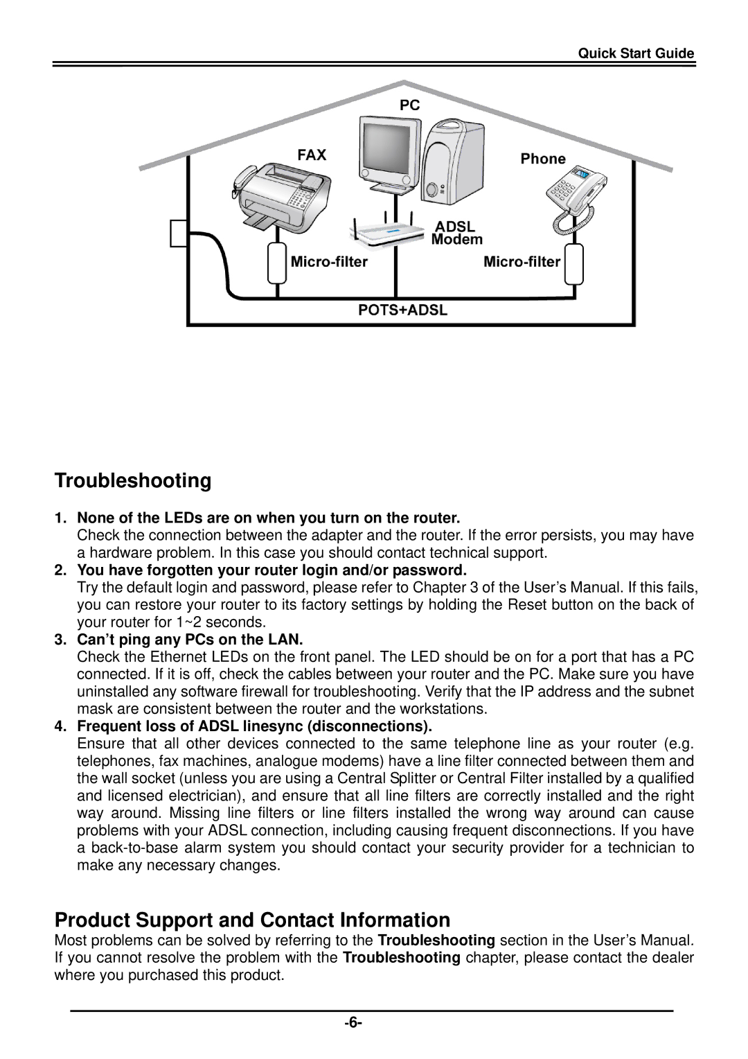 Billion Electric Company 7800(N) quick start Troubleshooting, Product Support and Contact Information 