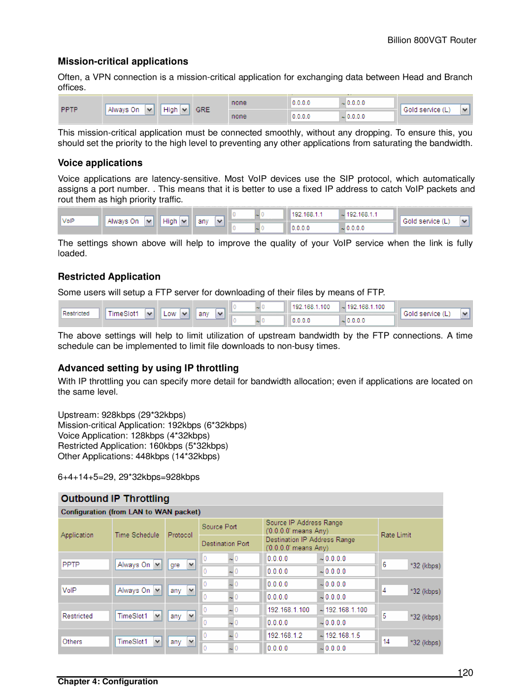 Billion Electric Company 800VGT manual Mission-critical applications, Voice applications, Restricted Application, 120 