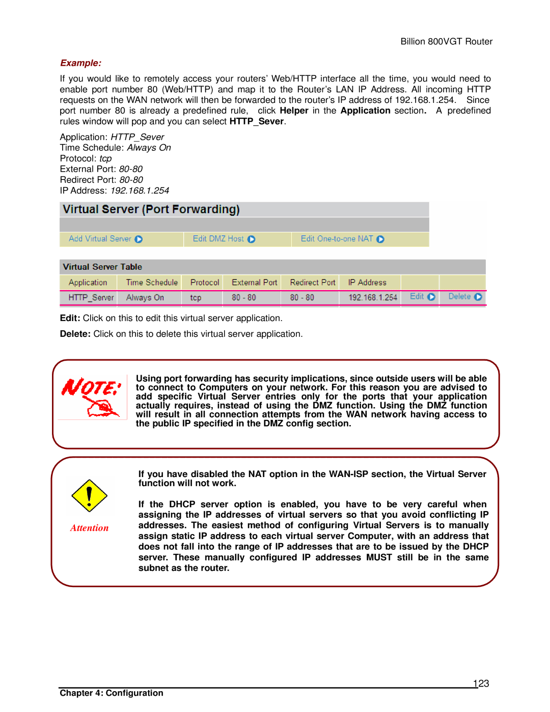 Billion Electric Company 800VGT manual 123, IP Address 