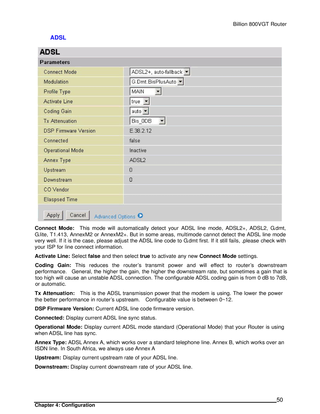 Billion Electric Company 800VGT manual Adsl 