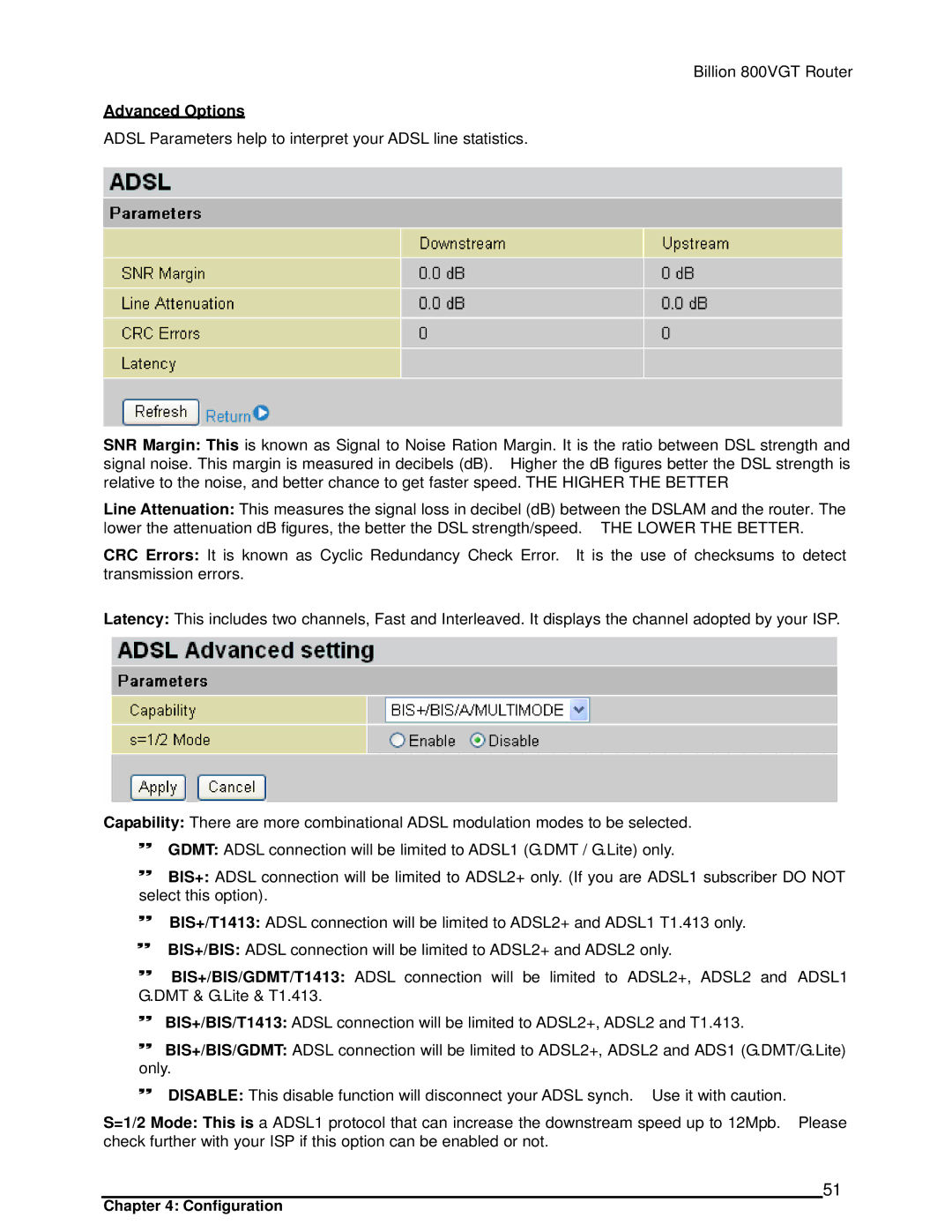 Billion Electric Company 800VGT manual Advanced Options 