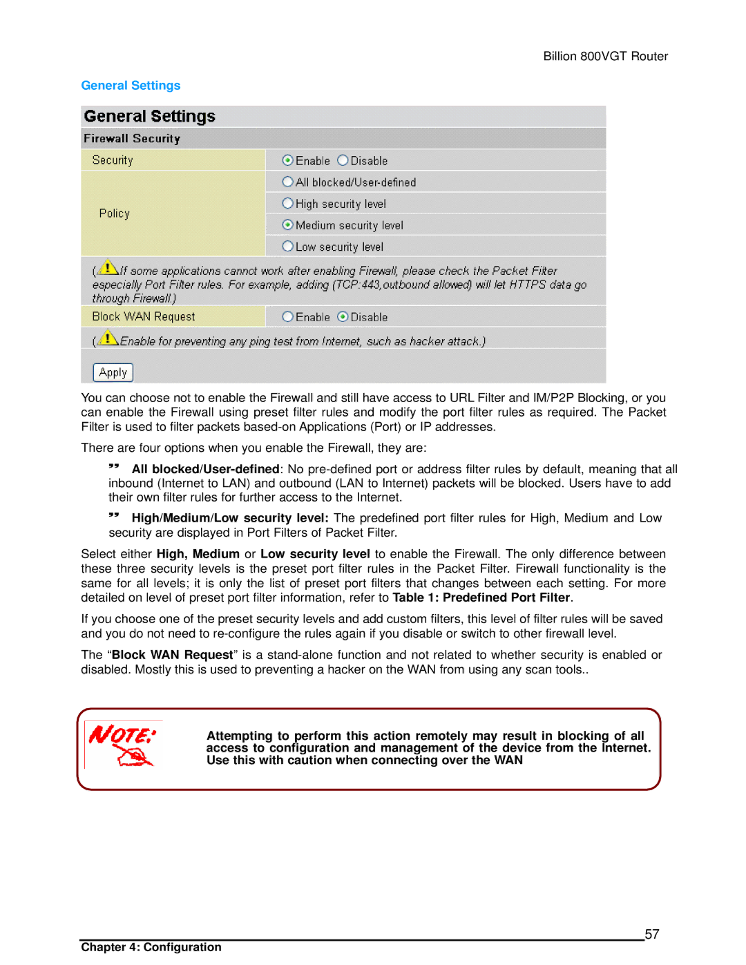 Billion Electric Company 800VGT manual General Settings 