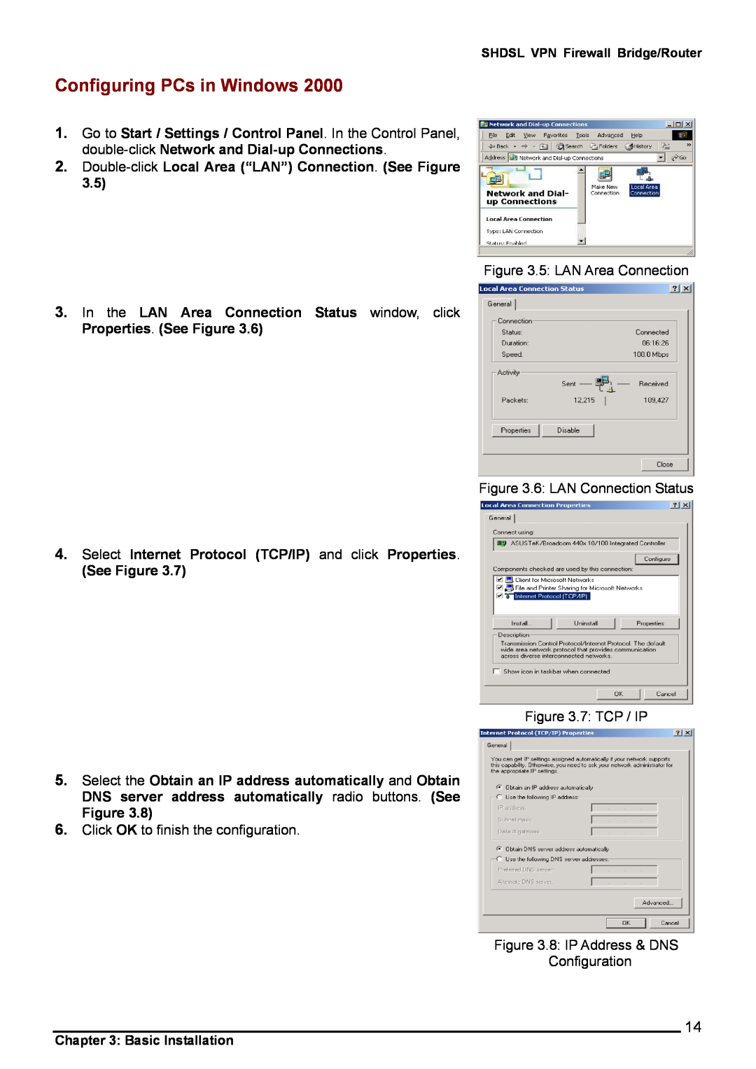 Billion Electric Company 8501 user manual Configuring PCs in Windows, Double-click Local Area “LAN” Connection. See Figure 