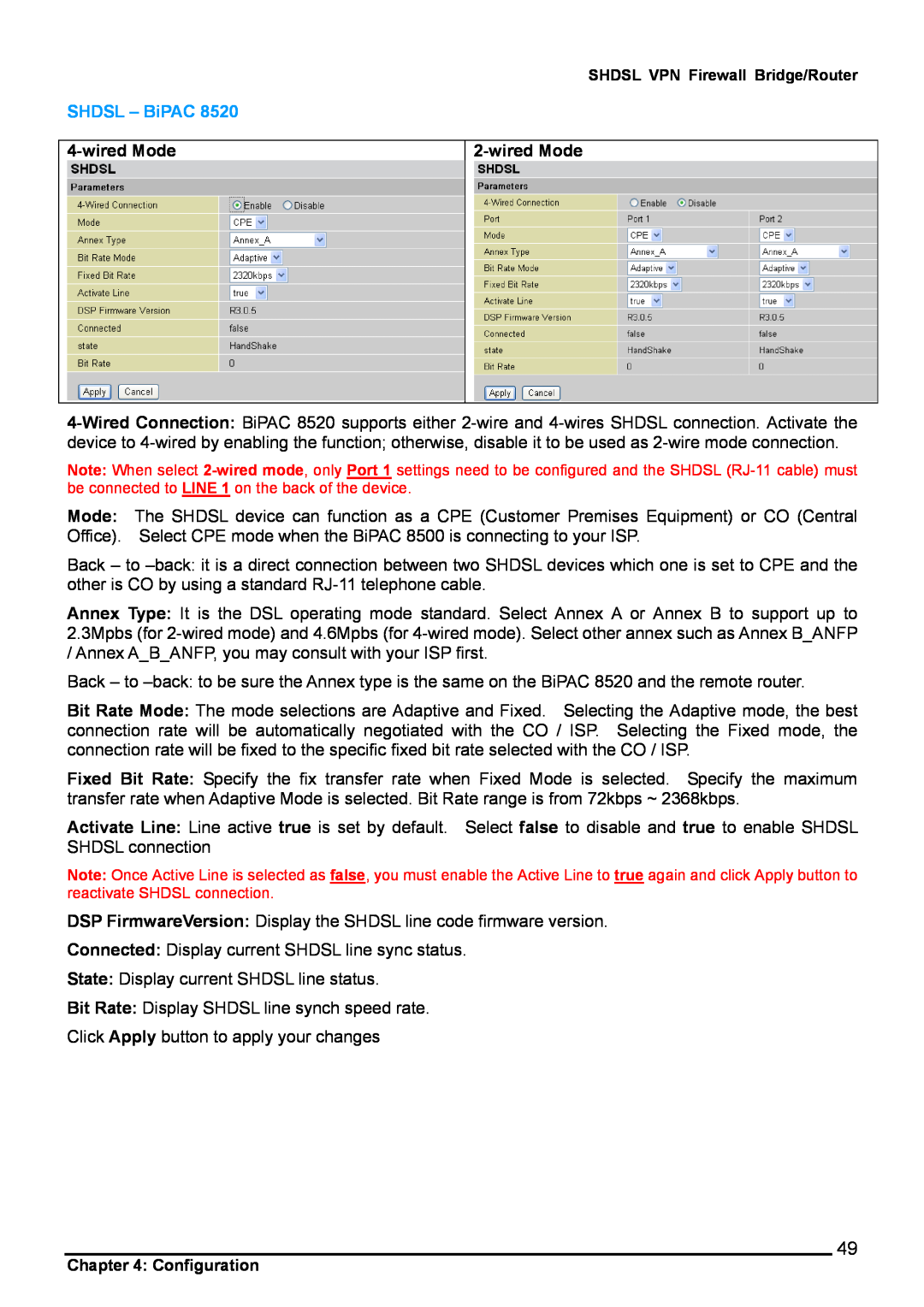 Billion Electric Company 8501 user manual SHDSL - BiPAC, wired Mode 