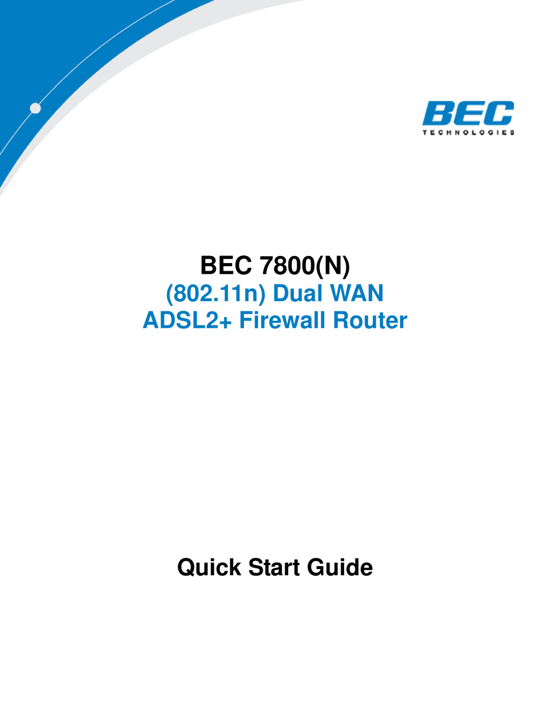 Billion Electric Company BEC 7800(N) quick start BEC 7800N 