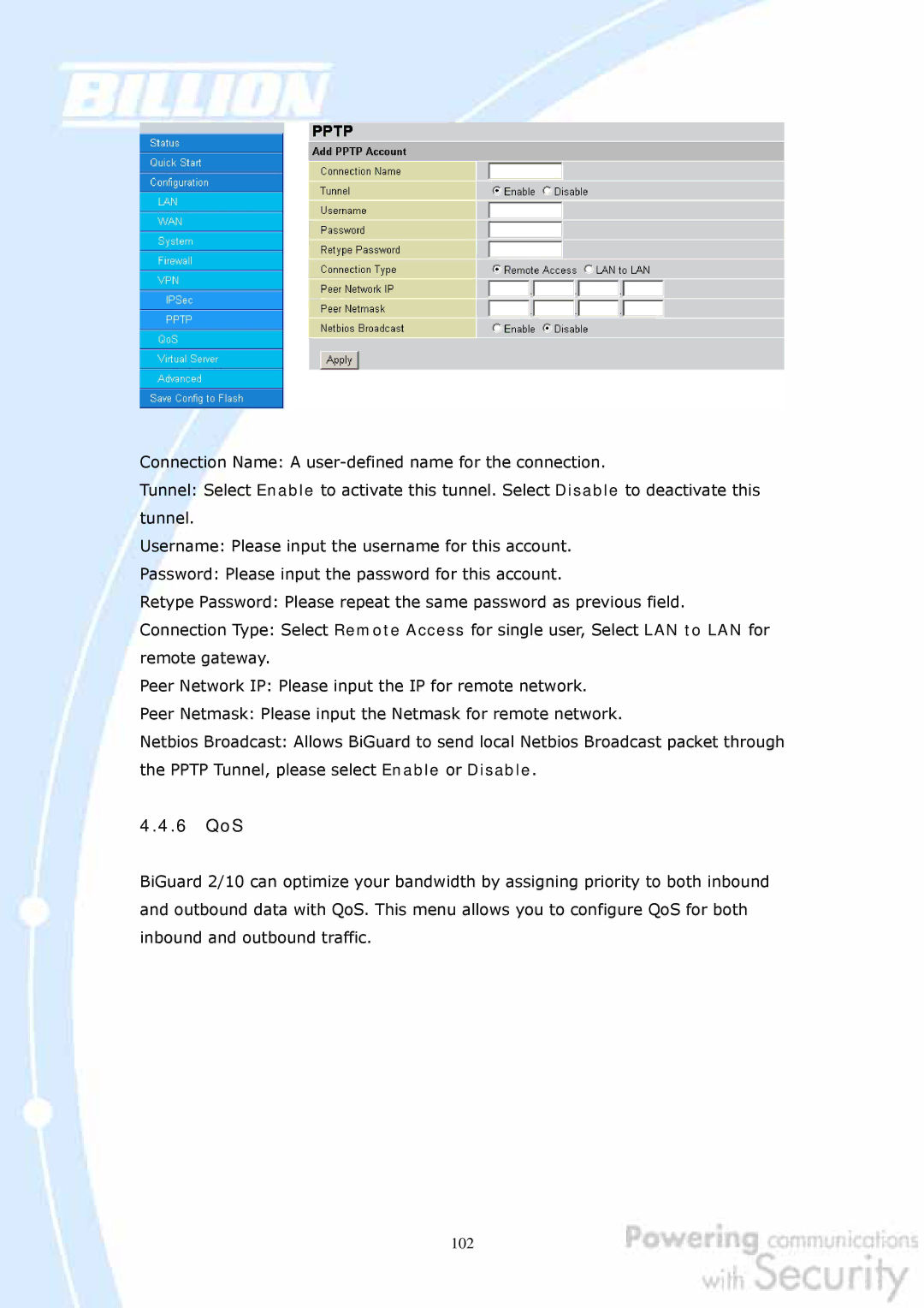 Billion Electric Company BiGuard 2, BiGuard 10 user manual 6 QoS 