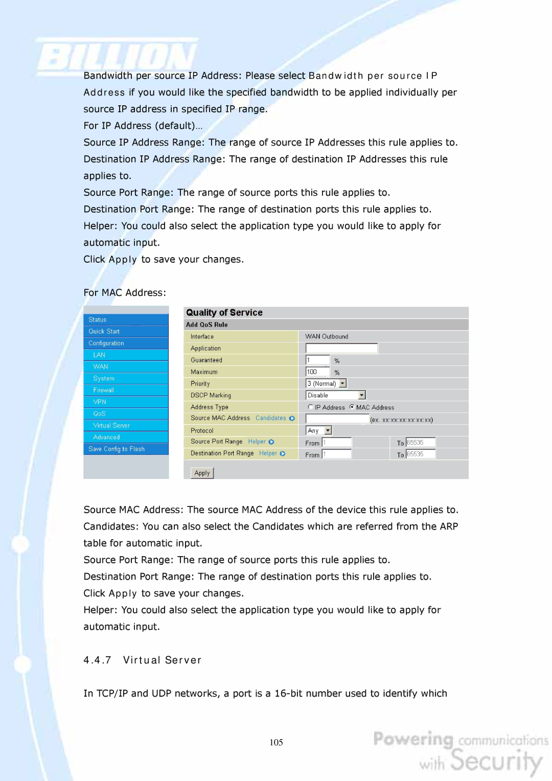 Billion Electric Company BiGuard 10, BiGuard 2 user manual Virtual Server 