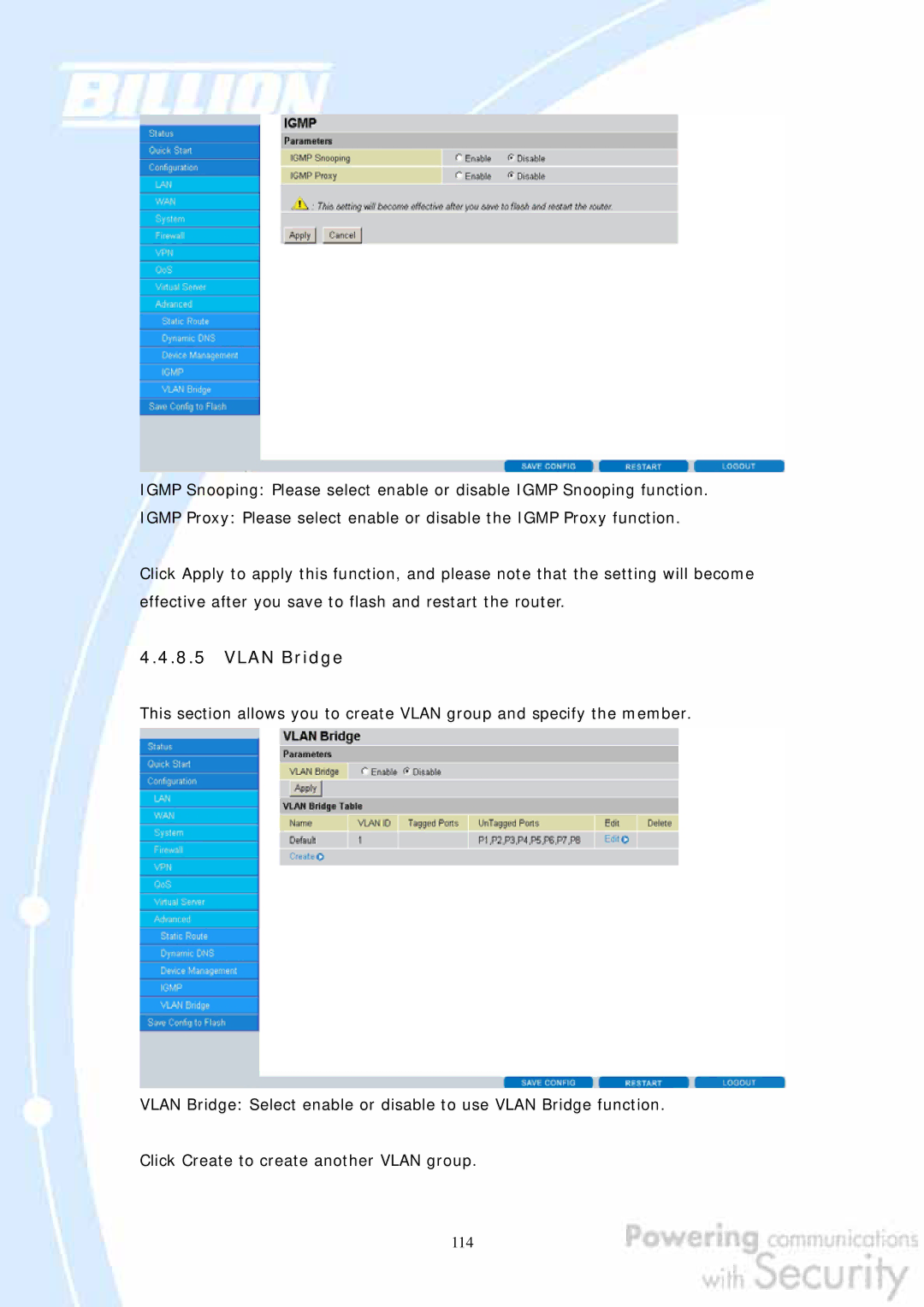 Billion Electric Company BiGuard 2, BiGuard 10 user manual Vlan Bridge 