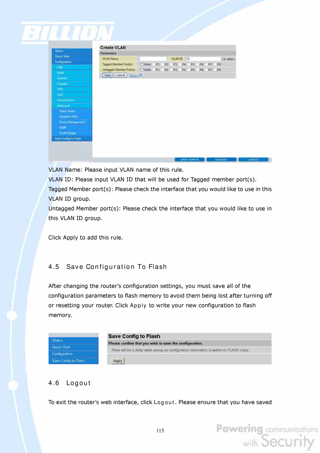 Billion Electric Company BiGuard 10, BiGuard 2 user manual Save Configuration To Flash 