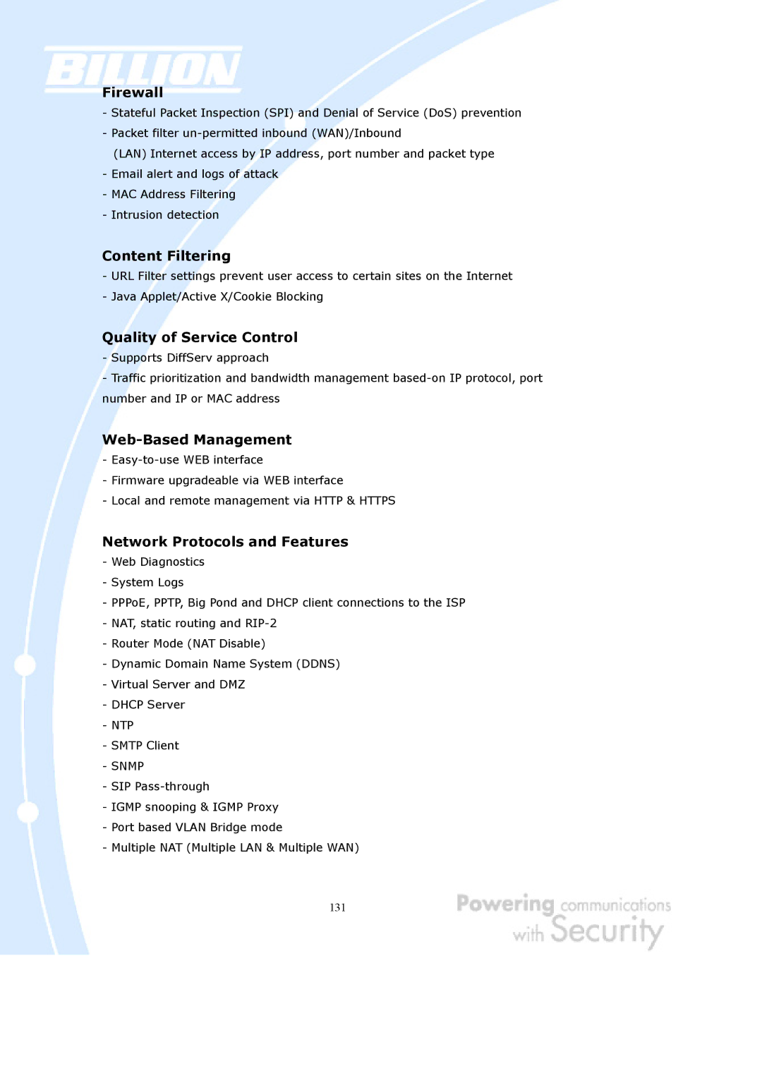 Billion Electric Company BiGuard 10, BiGuard 2 user manual 131 