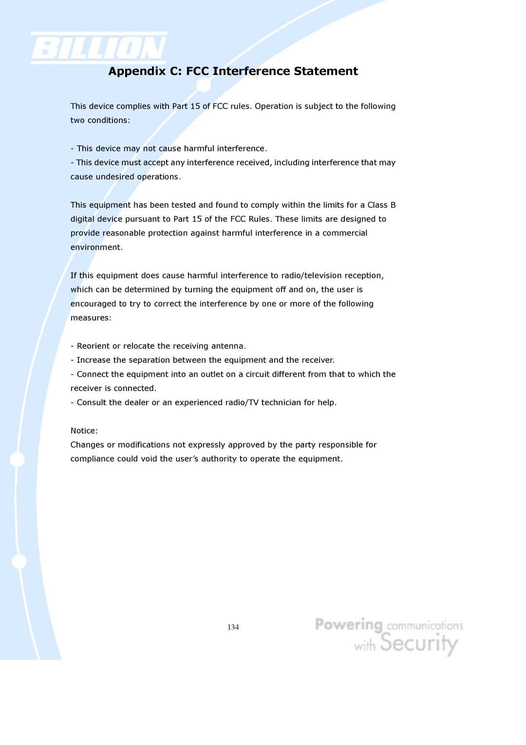 Billion Electric Company BiGuard 2, BiGuard 10 user manual 134 