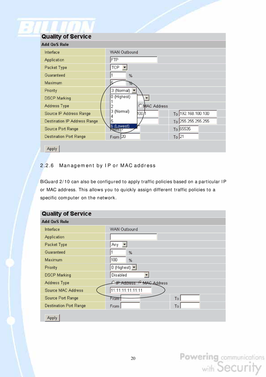 Billion Electric Company BiGuard 2, BiGuard 10 user manual Management by IP or MAC address 