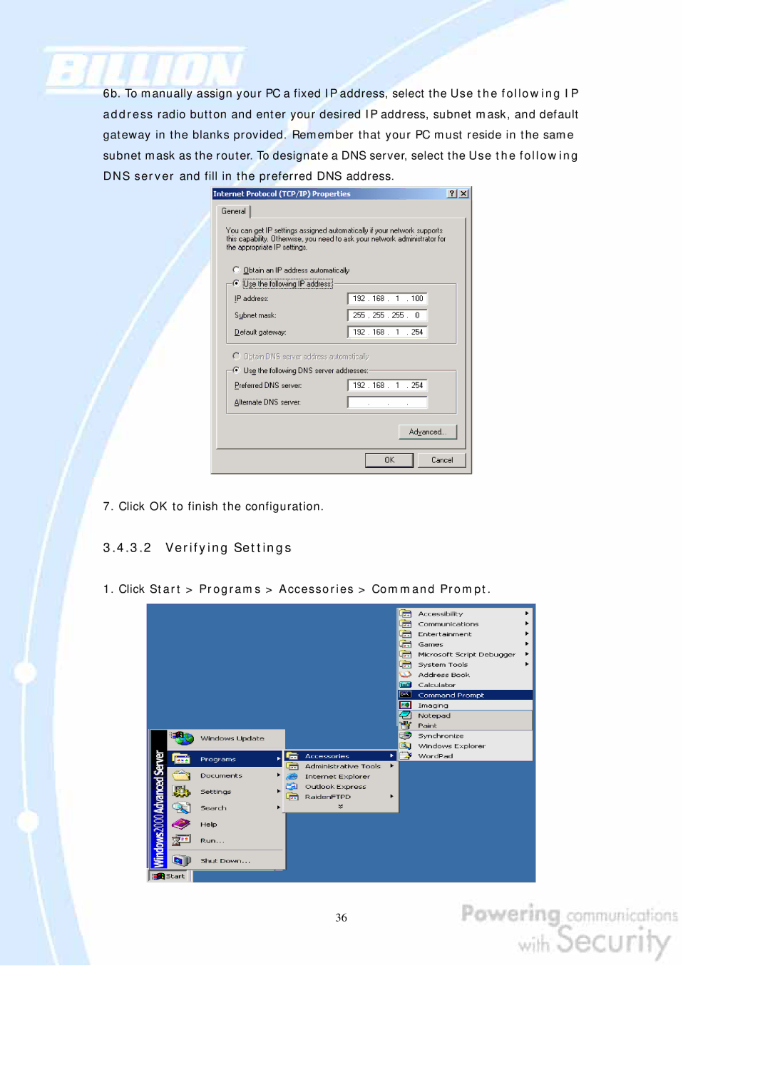 Billion Electric Company BiGuard 2, BiGuard 10 user manual Verifying Settings 