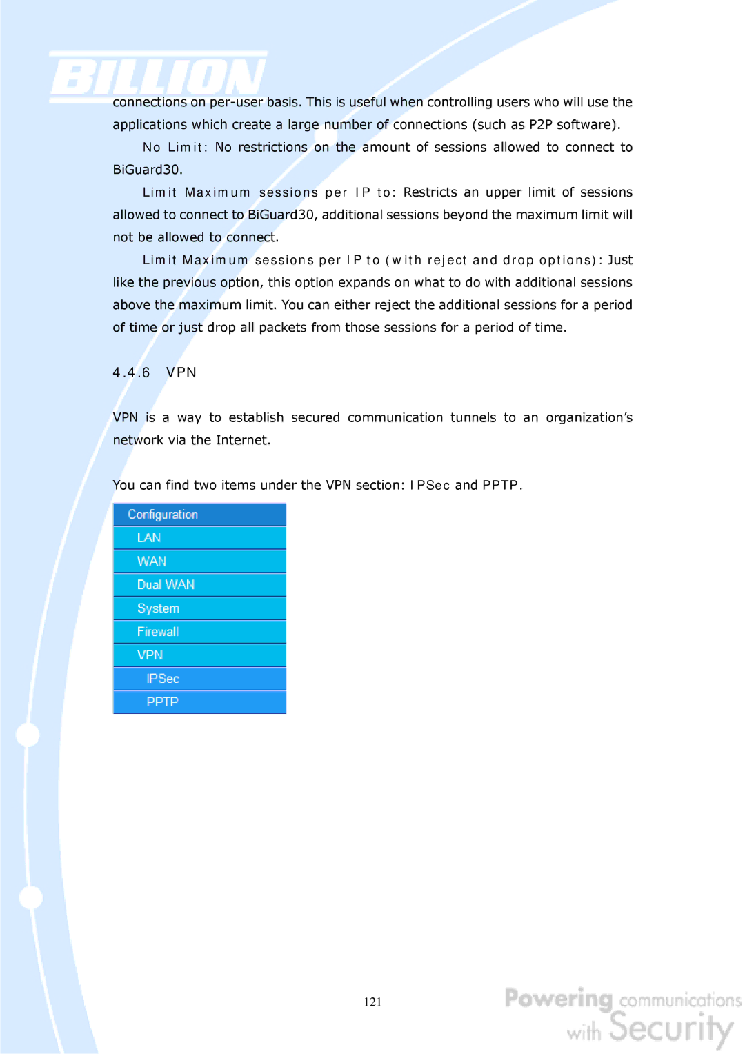 Billion Electric Company BiGuard 50G user manual 121 