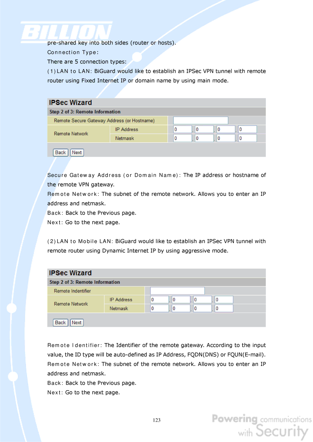 Billion Electric Company BiGuard 50G user manual 123 