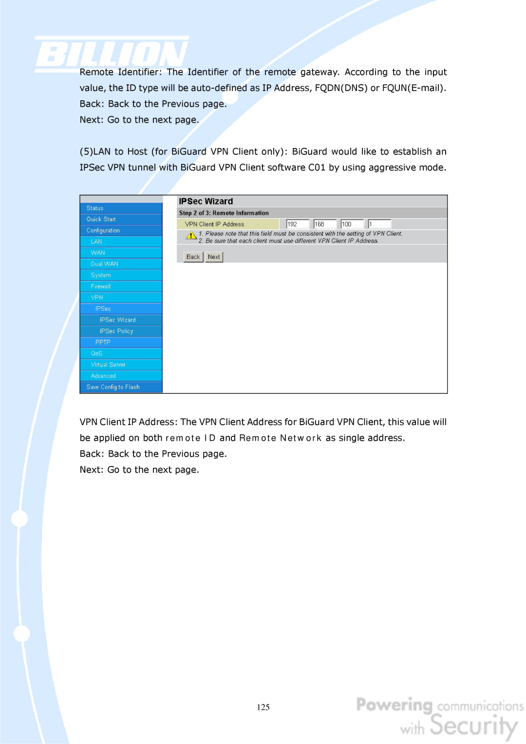 Billion Electric Company BiGuard 50G user manual 125 