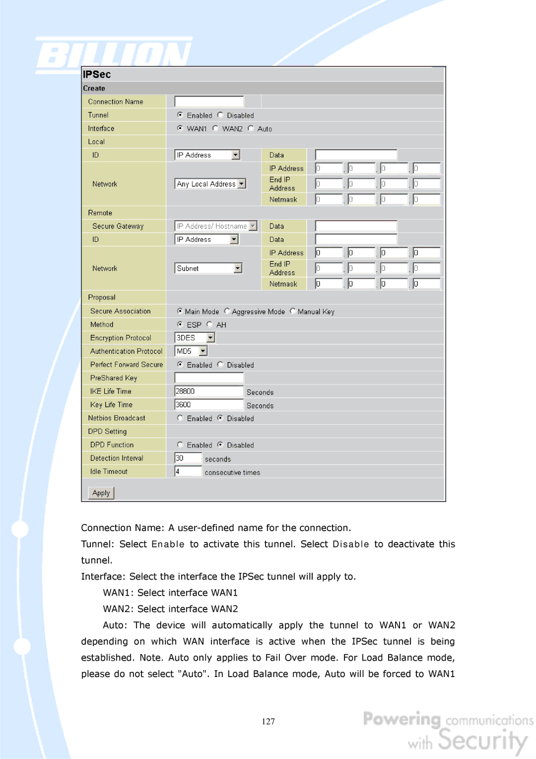 Billion Electric Company BiGuard 50G user manual 127 