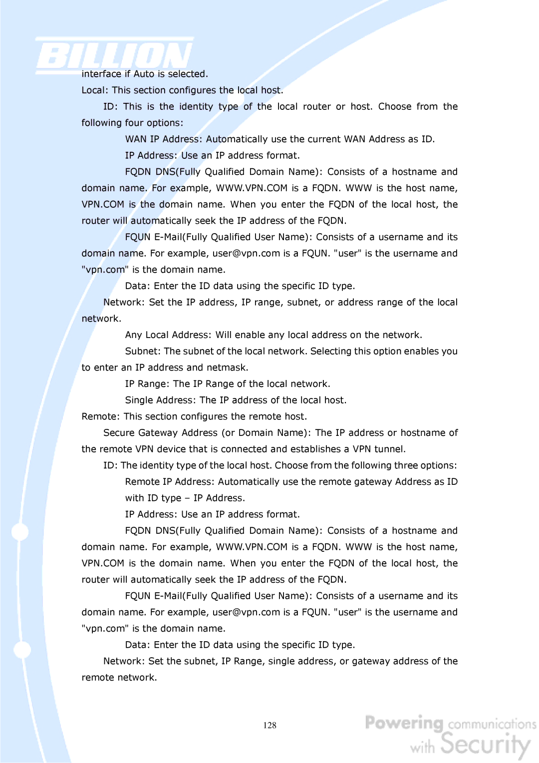 Billion Electric Company BiGuard 50G user manual 128 