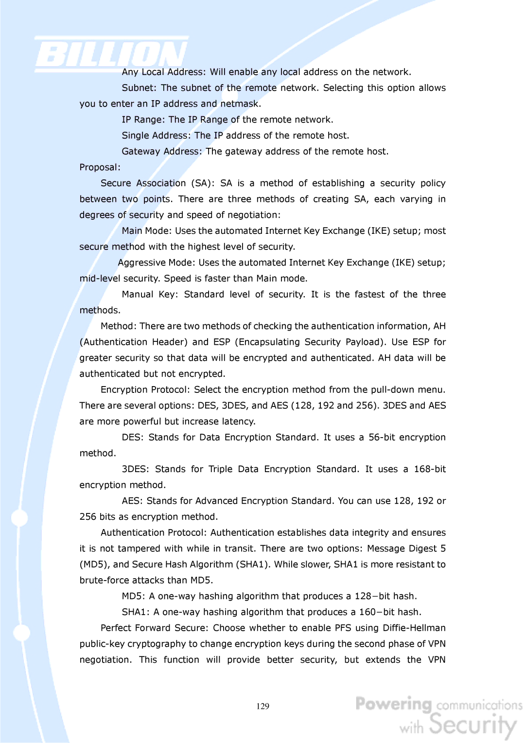 Billion Electric Company BiGuard 50G user manual 129 