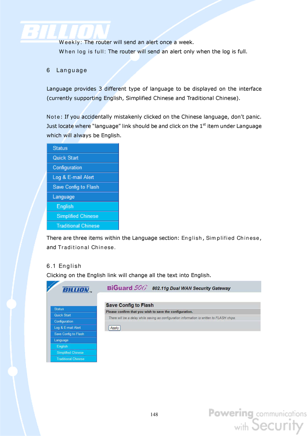 Billion Electric Company BiGuard 50G user manual 148 