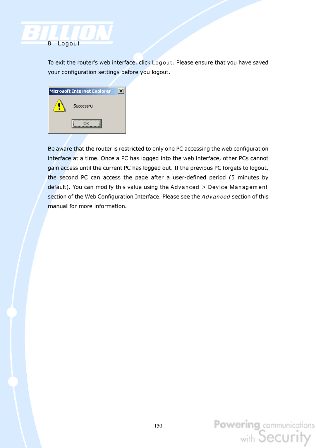 Billion Electric Company BiGuard 50G user manual 150 