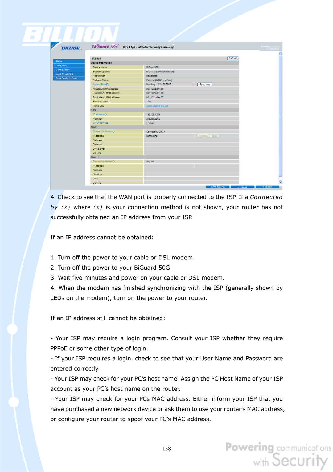 Billion Electric Company BiGuard 50G user manual 158 