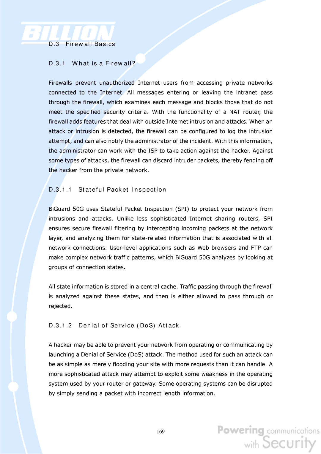 Billion Electric Company BiGuard 50G user manual Firewall Basics What is a Firewall?, Stateful Packet Inspection 