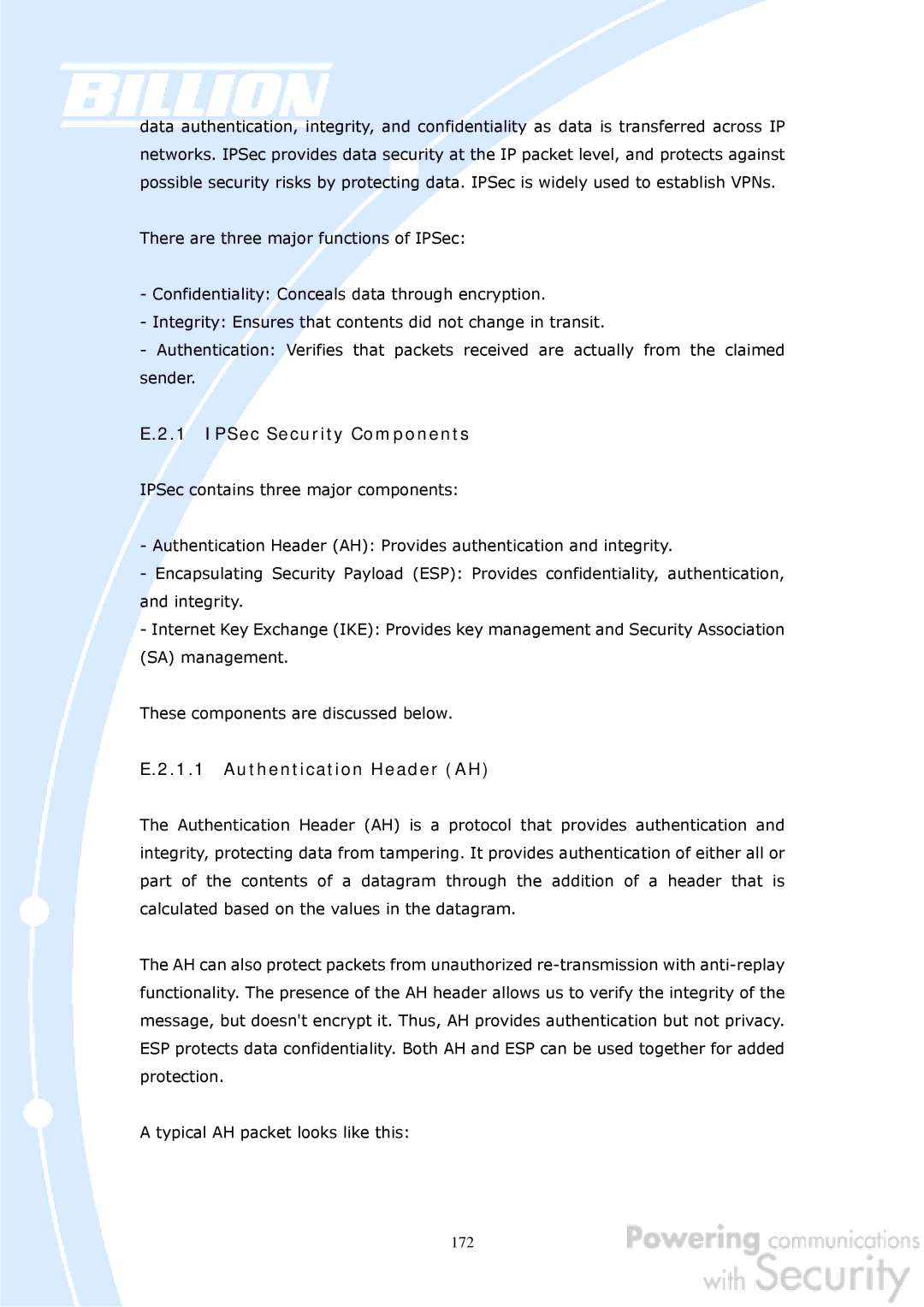 Billion Electric Company BiGuard 50G user manual 172 